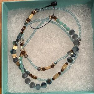 Light Blue and Gold Beaded Multi-Strand Women's Bracelets~Set of 3 Jbloom Brand